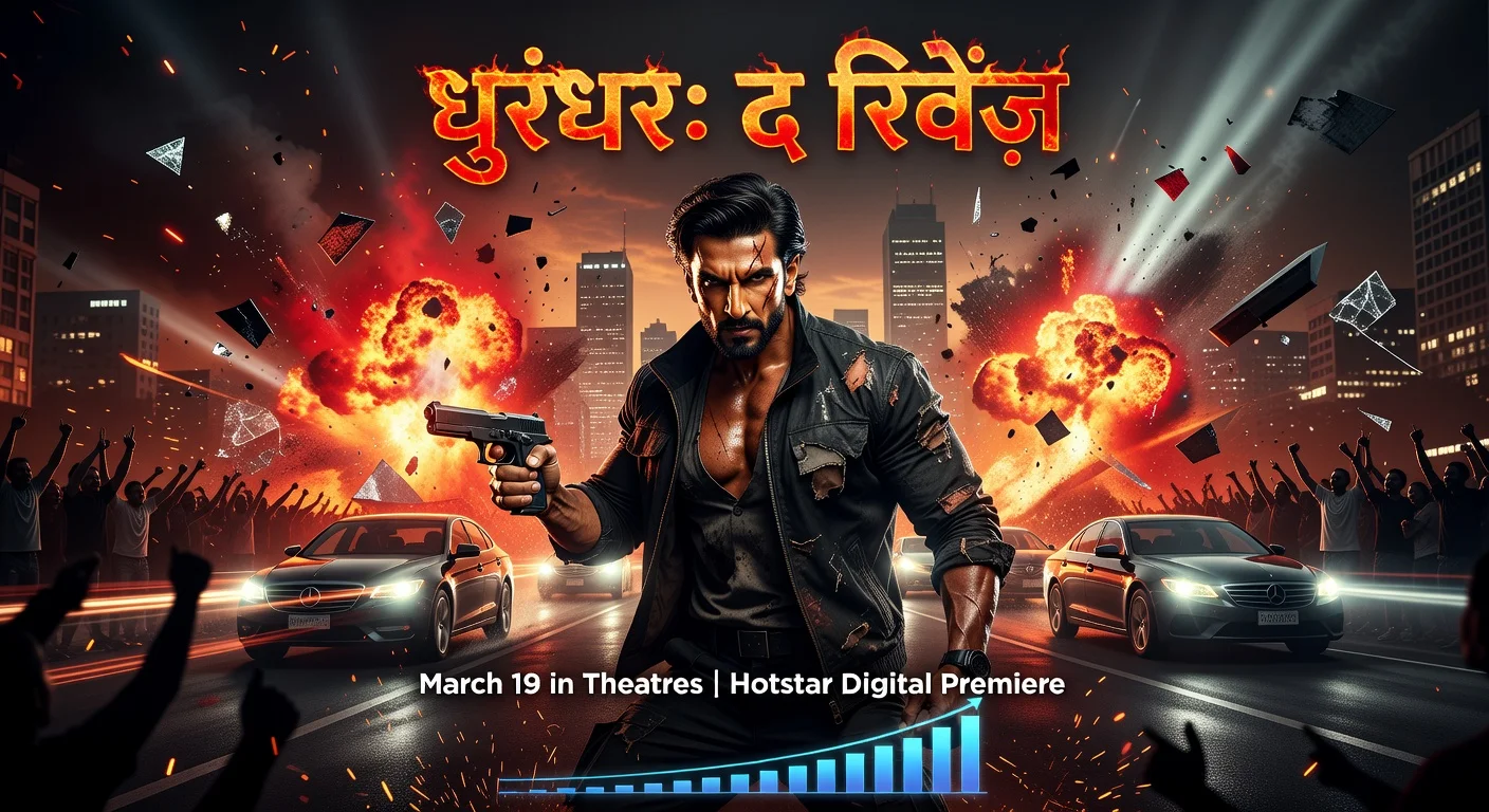 Illustrative movie poster of Ranveer Singh in 'Dhurandhar: The Revenge', capturing pre-release excitement for the March 19 theatrical debut.