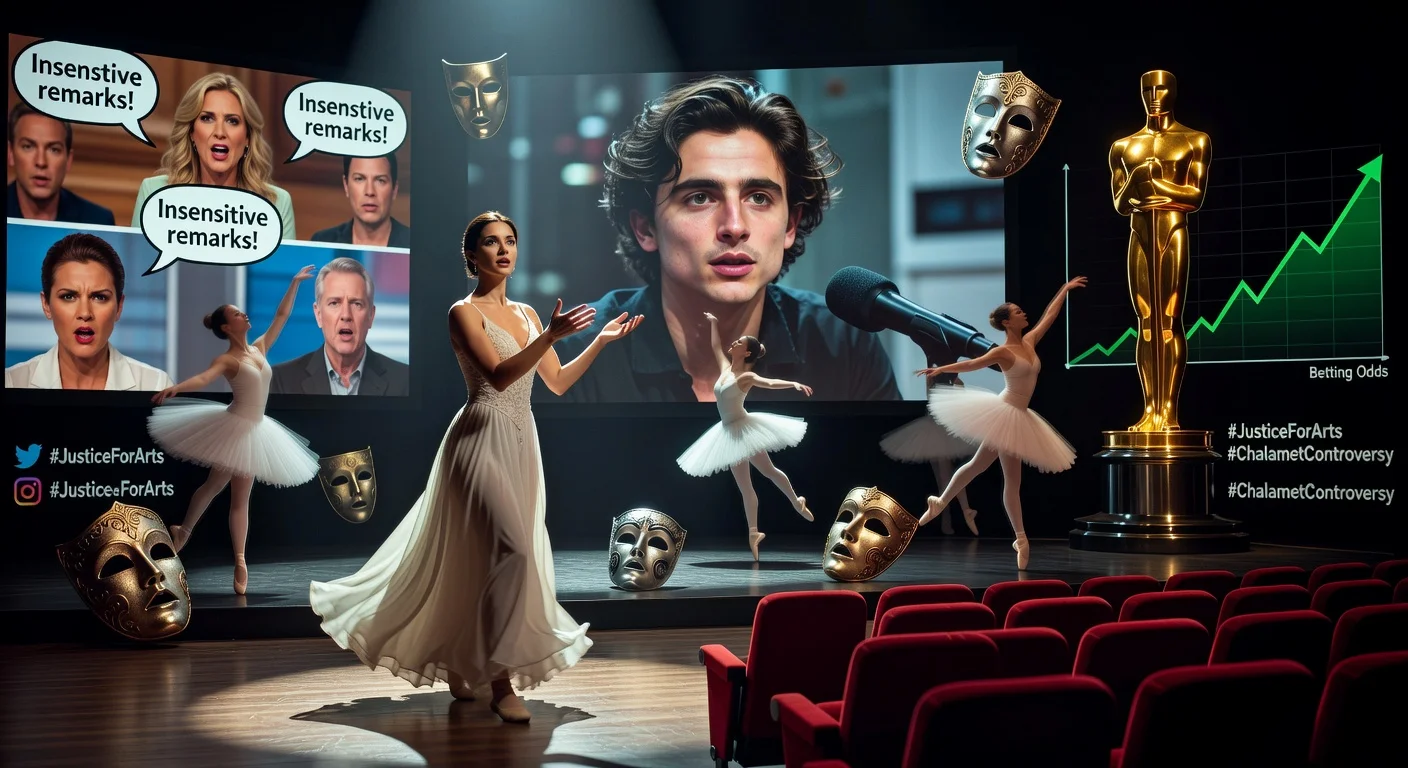 Jenna Dewan defends Timothée Chalamet on stage amid backlash symbols of ballet, opera, and movie theaters, with 2019 video and Oscar odds.