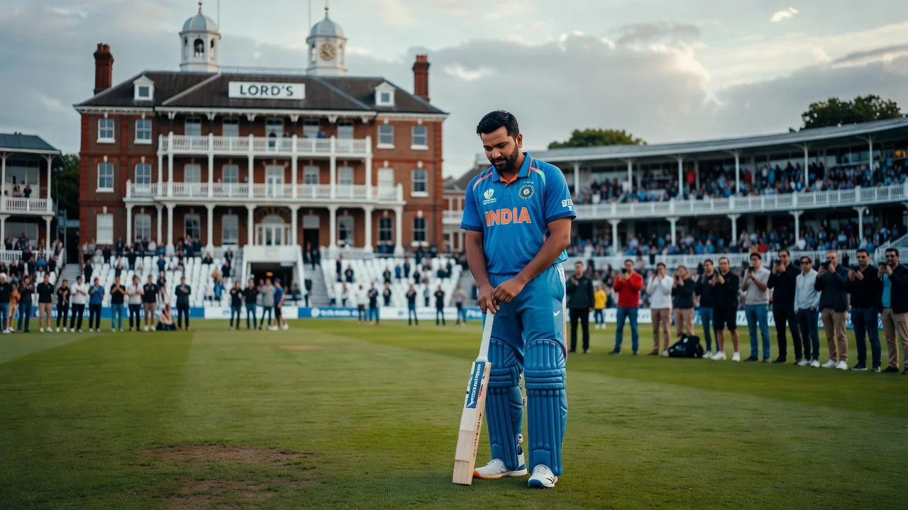 Rohit Sharma reflecting at Lord's Cricket Ground, possibly his last match.