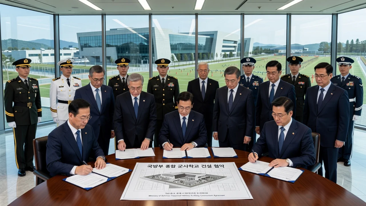 A realistic illustration showing the agreement to establish an integrated military academy in Daejeon.