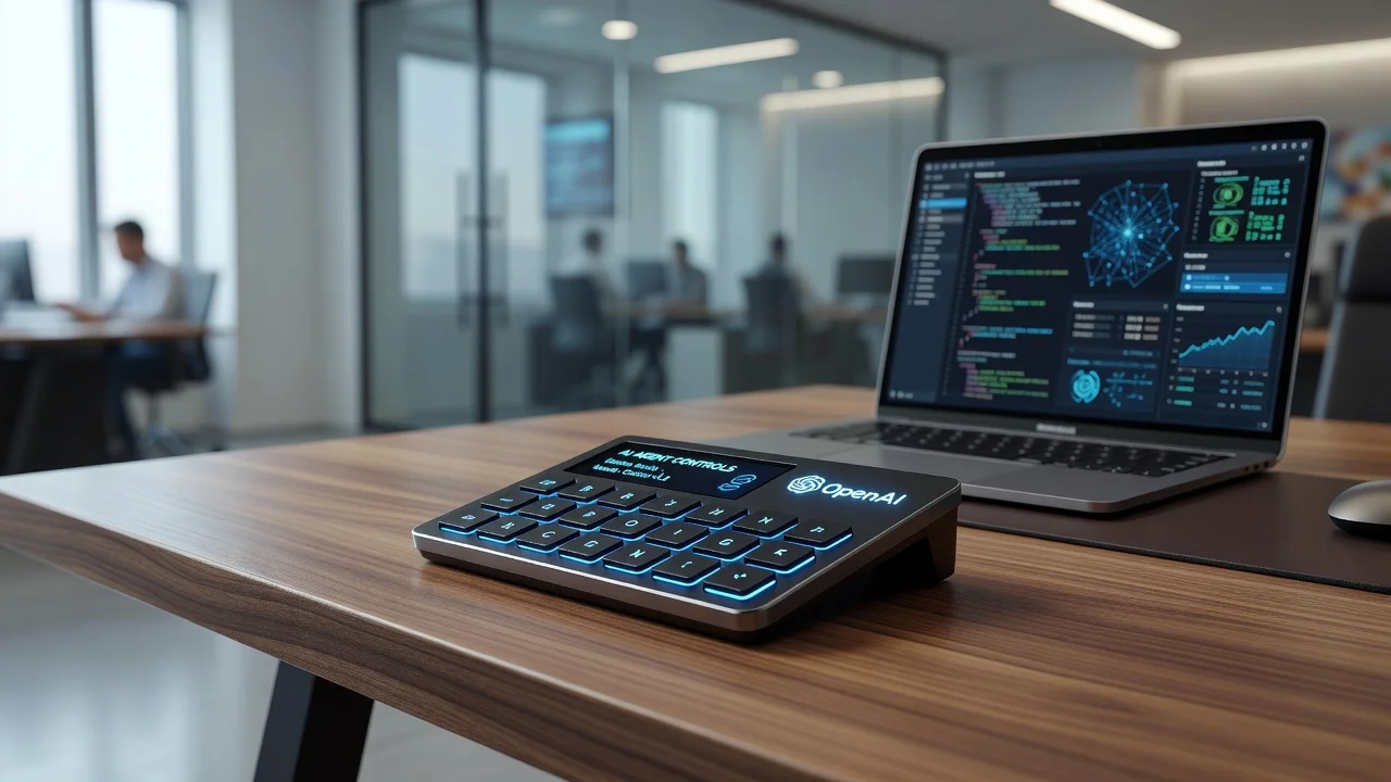 OpenAI Codex Micro mini-keypad hardware on a modern desk.