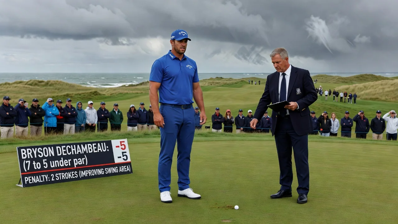 Bryson DeChambeau receiving a two-stroke penalty at the Open Championship.