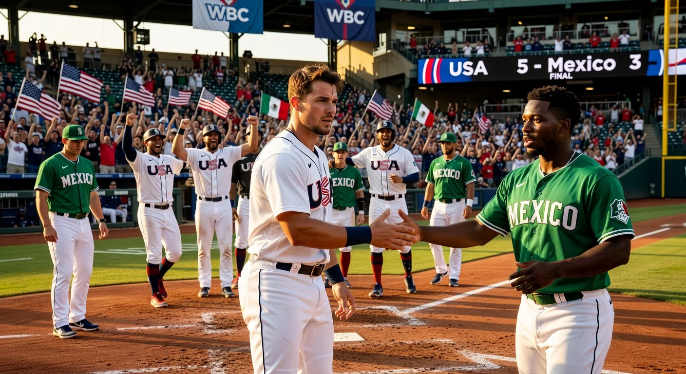Cal Raleigh declines handshake from Randy Arozarena after Team USA's WBC win over Mexico, highlighting the light-hearted team moment.