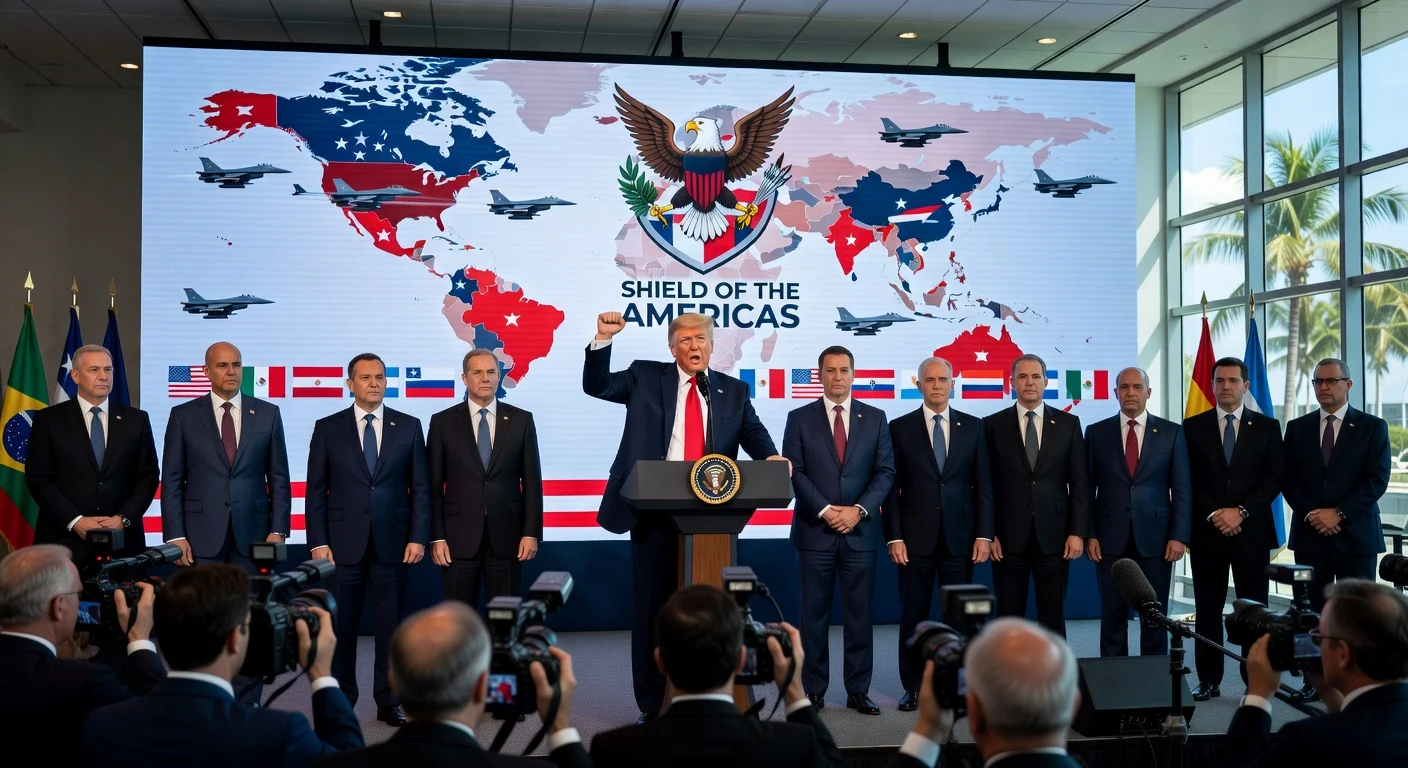 President Trump announces anti-cartel military coalition 'Shield of the Americas' at Miami summit with Latin leaders.
