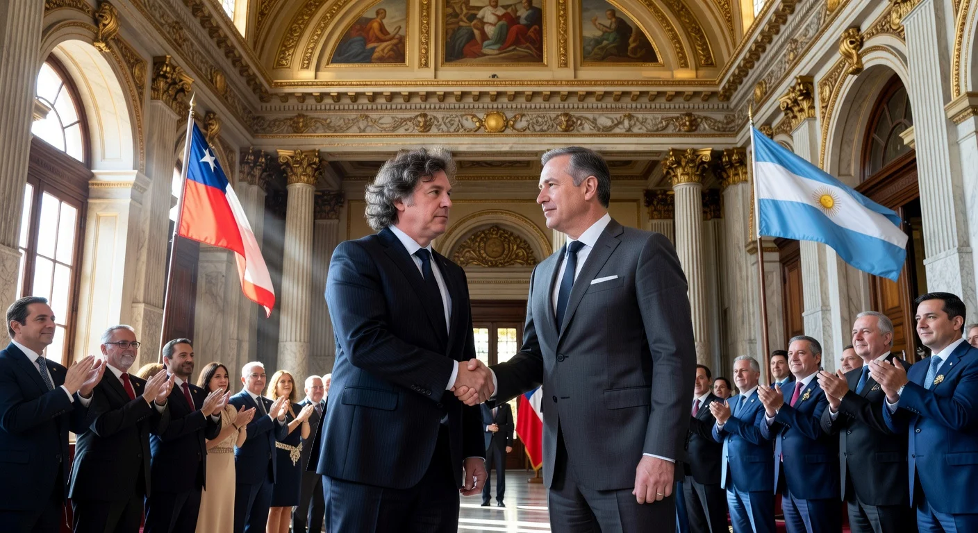 Argentine President Javier Milei attends José Kast's presidential inauguration at Chile's National Congress in Valparaíso.