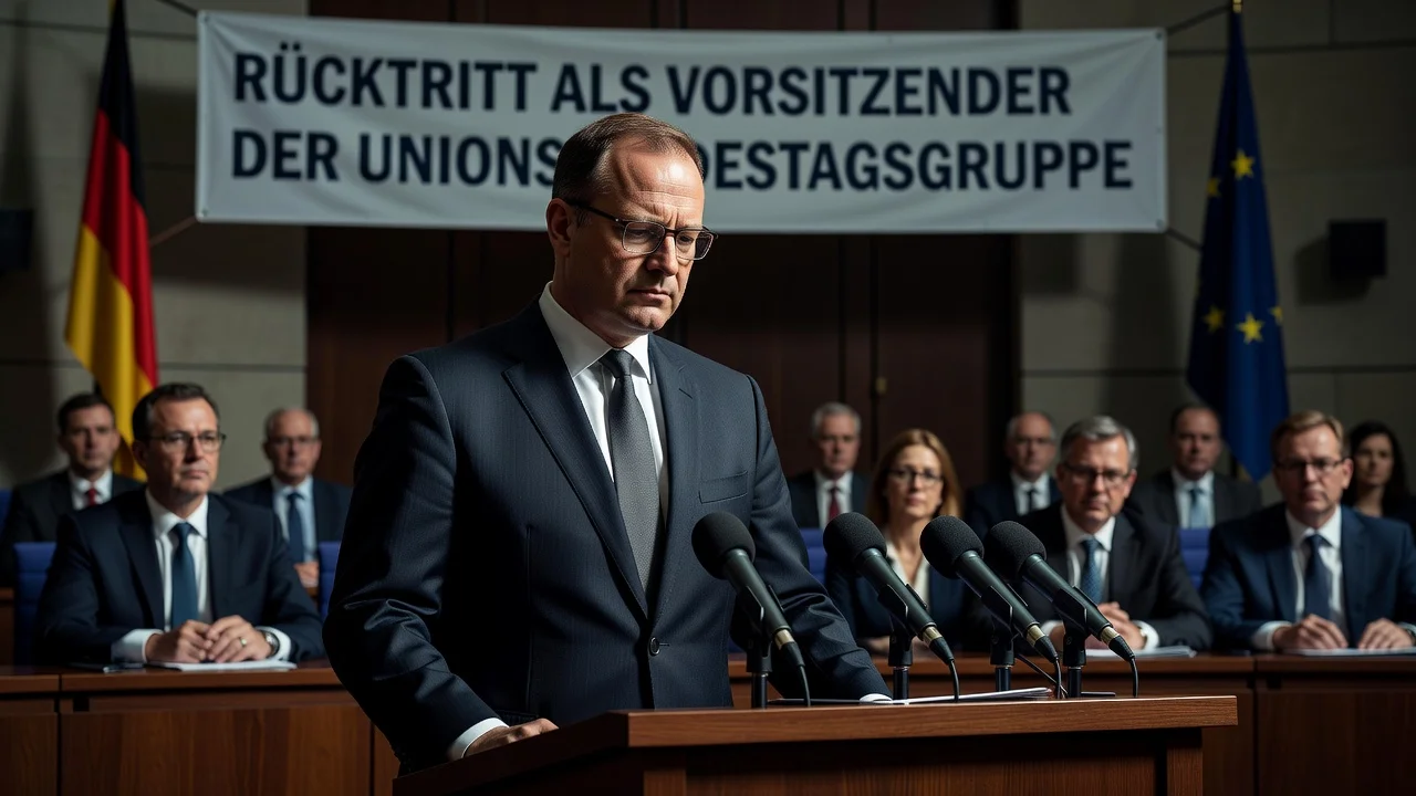 Jens Spahn standing solemnly at a podium in the Bundestag announcing his resignation.