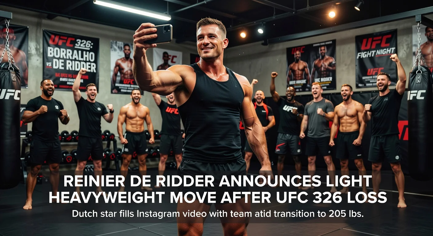 Reinier de Ridder in gym announcing light heavyweight division move after UFC 326 loss, with training team.
