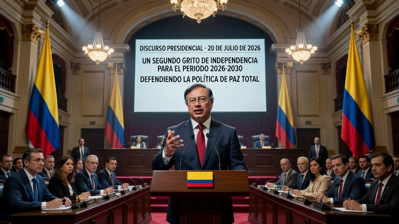 President Gustavo Petro delivering a speech at the Colombian Congress installation, calling for a second independence cry.