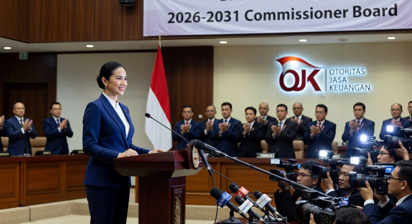 Friderica Widyasari announced as new OJK commissioner board chair at DPR press conference in Jakarta.