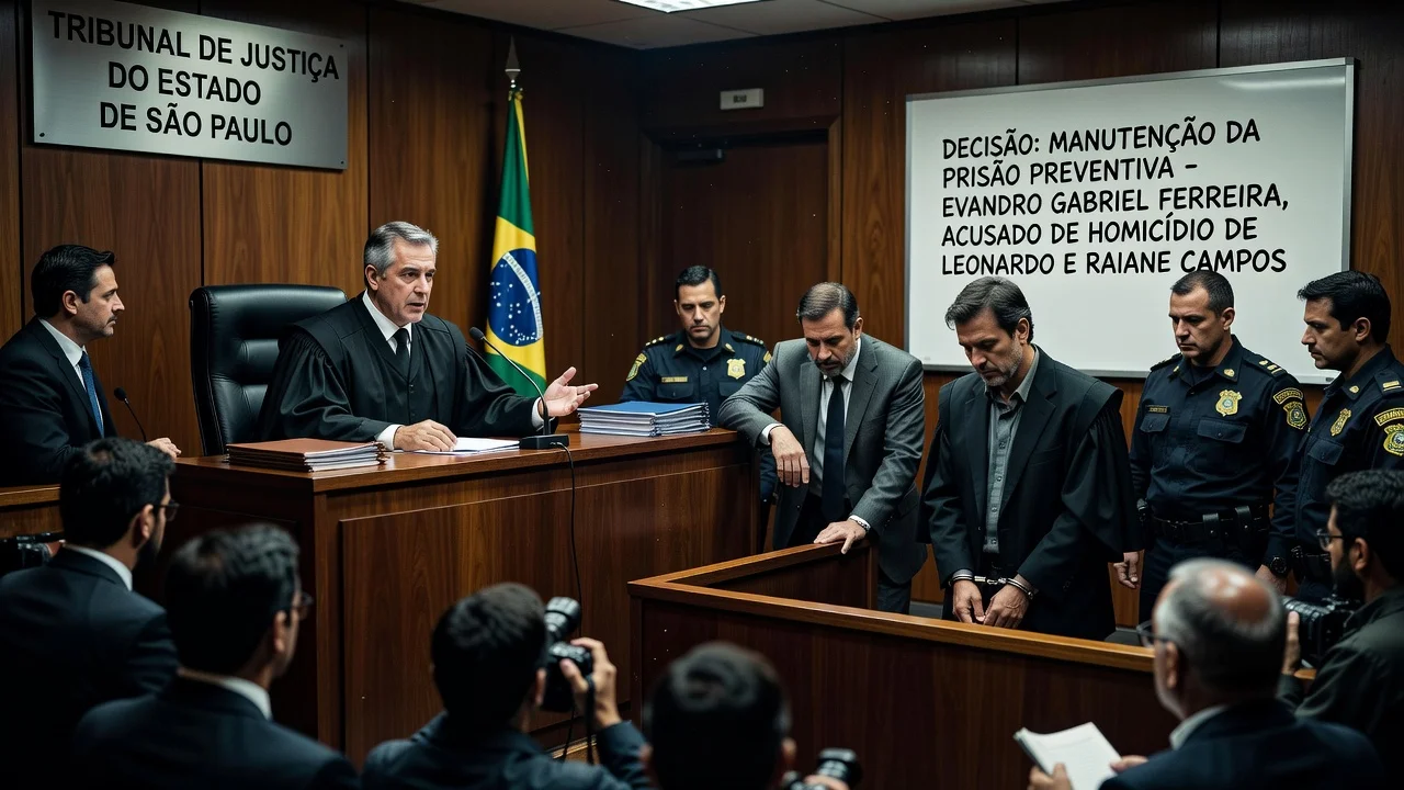 Courtroom scene of judge upholding detention of murder suspect Evandro Gabriel Ferreira in the DF couple killing case.