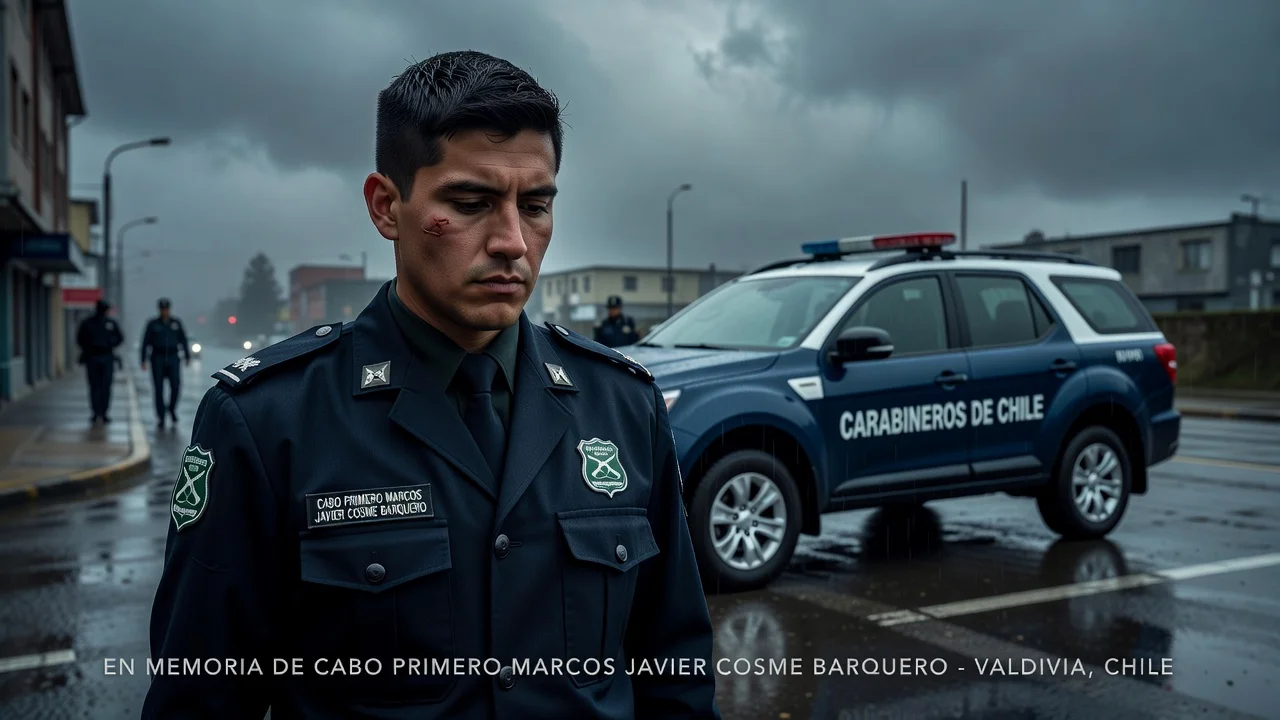 Illustration of fallen Chilean police officer Marcos Javier Cosme Barquero from Valdivia operation