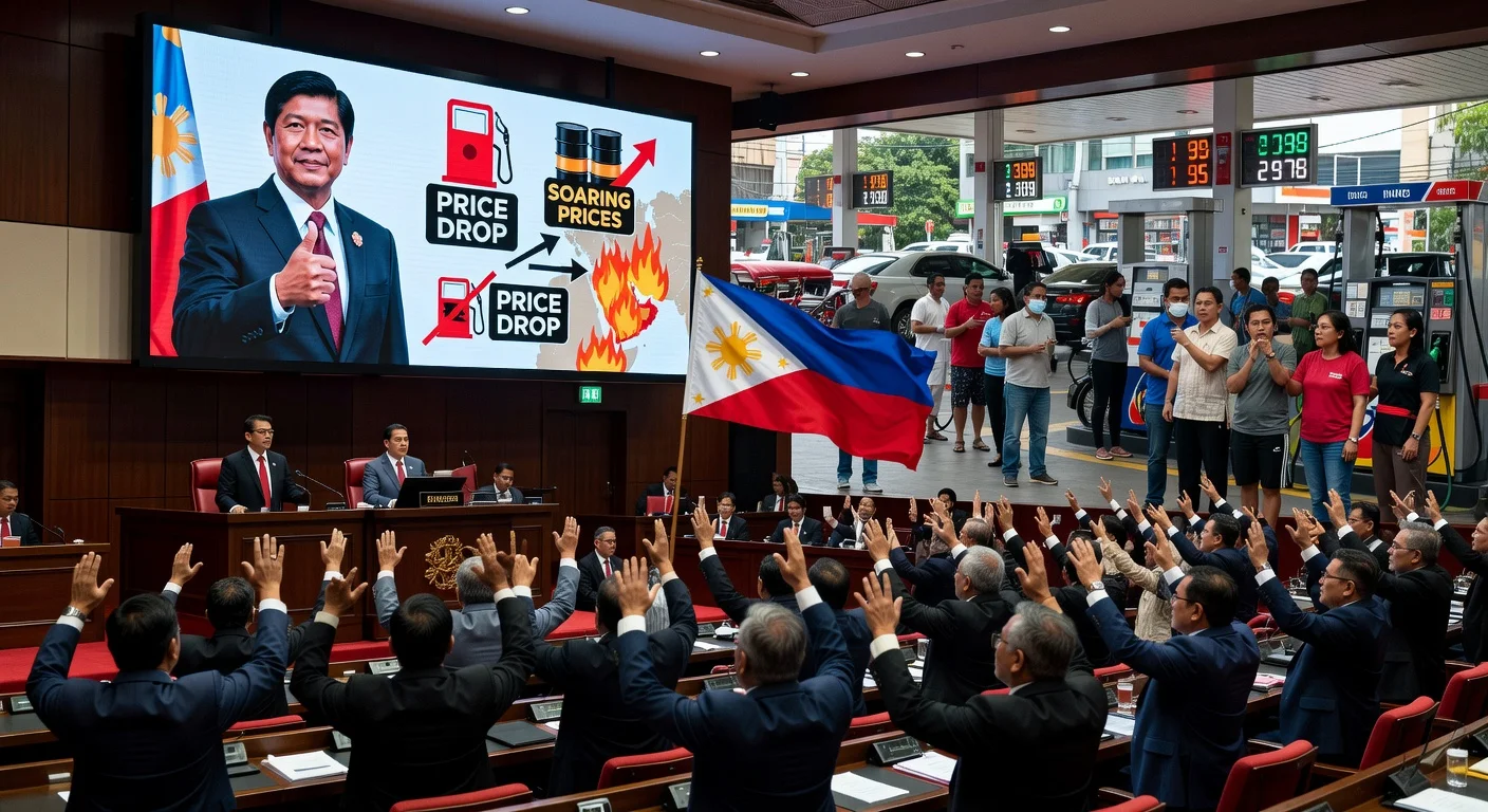 Philippine lawmakers approving bill for President Marcos' fuel tax powers amid Middle East oil crisis.