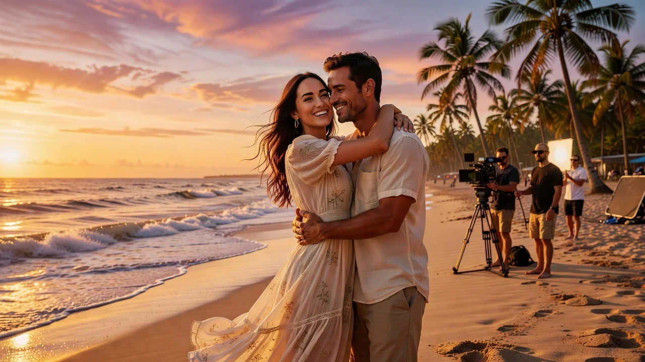 Kacey Musgraves in a romantic scene from her Mexico Honey music video on a Mexican beach