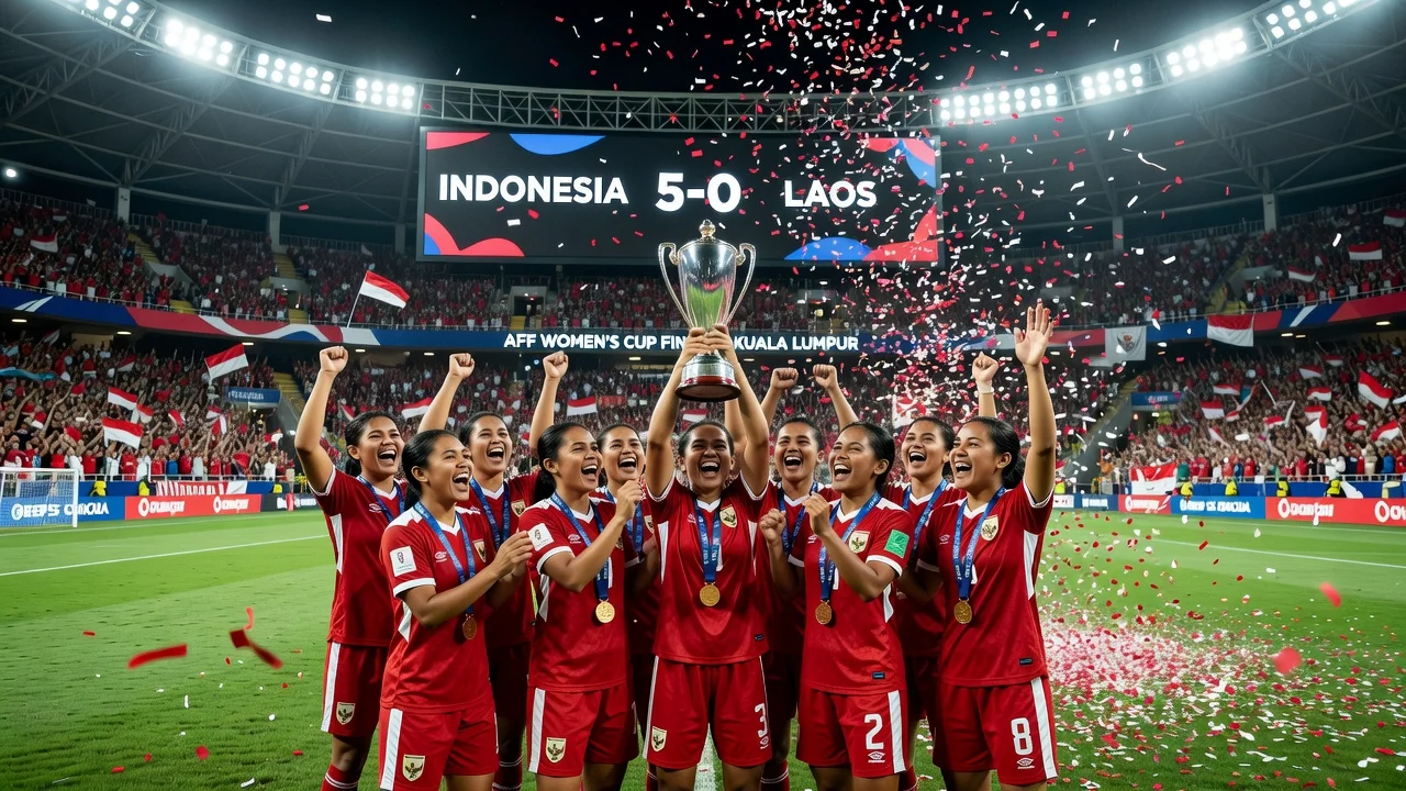 Indonesia women's team celebrating 5-0 win in AFF Women's Cup final