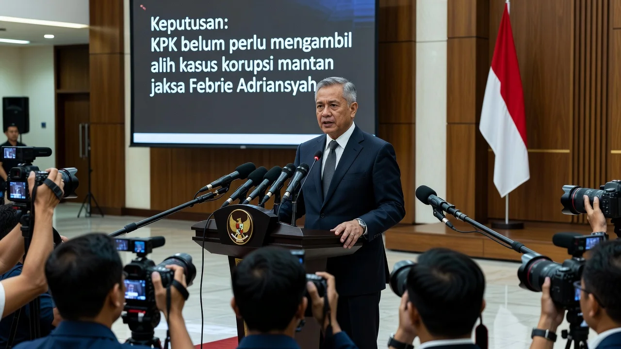Coordinating Minister Yusril Ihza Mahendra speaking at a press conference regarding the Febrie Adriansyah case.