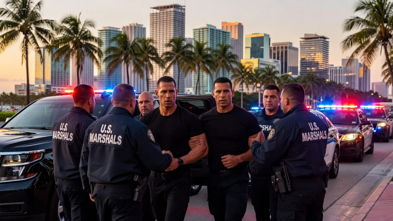 U.S. Marshals arresting Andrew and Tristan Tate in Miami for extradition on rape and trafficking charges.