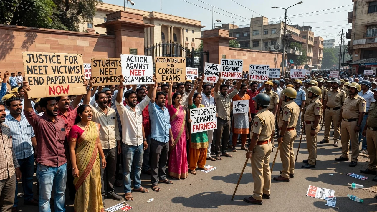 Opposition protest near PM residence in New Delhi over NEET controversy