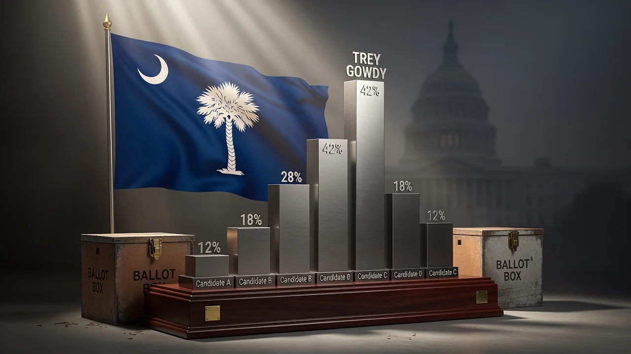 Illustration of a poll chart indicating Trey Gowdy's lead in the South Carolina Senate race.