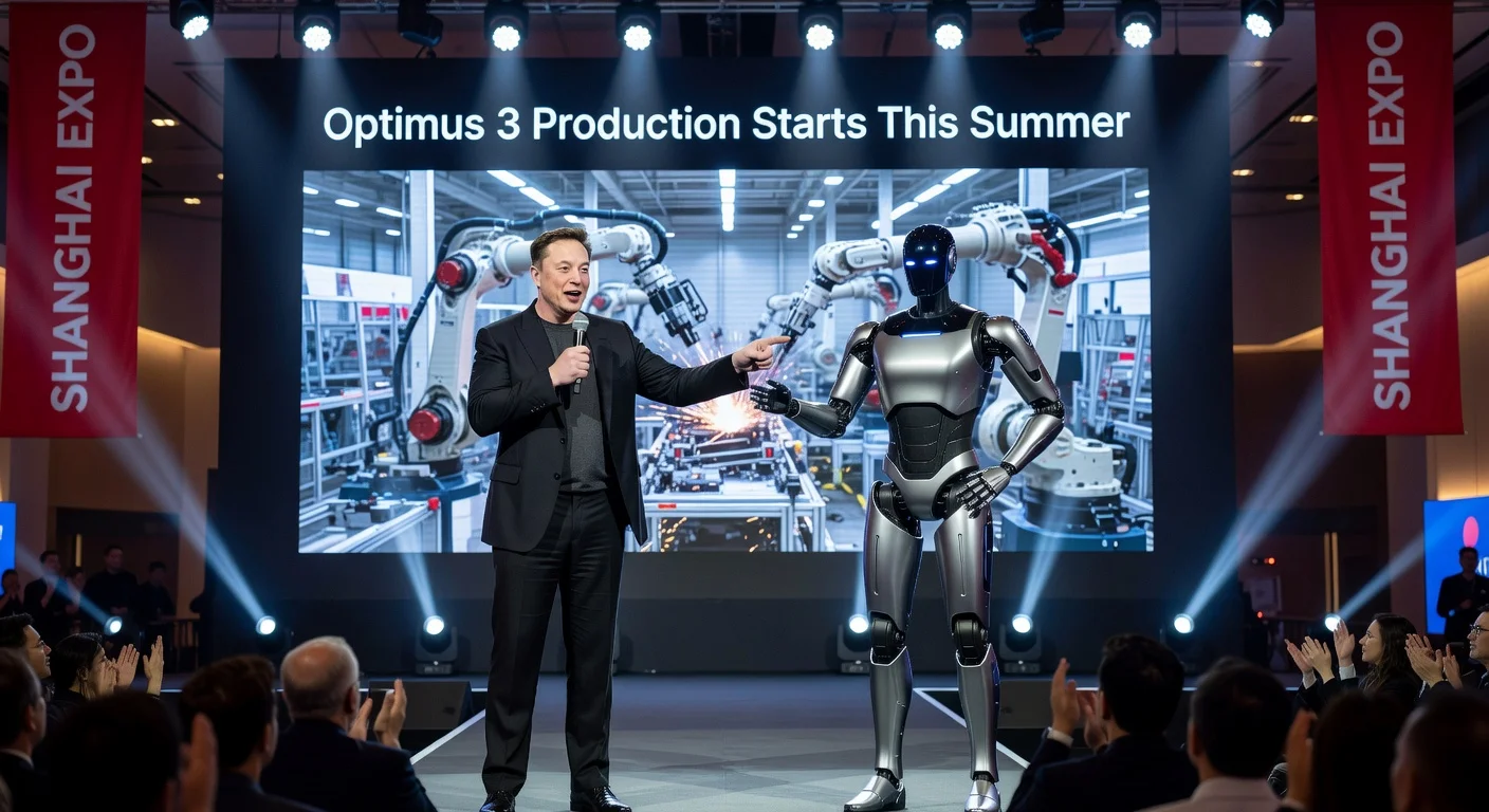 Elon Musk announces production of the advanced Optimus 3 humanoid robot starting this summer at the Abundance Summit.