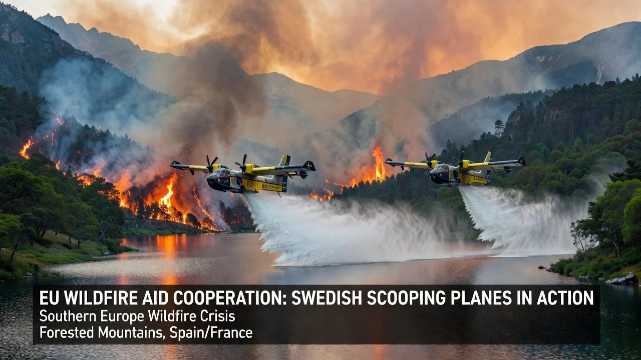 Two Swedish firefighting planes aiding against wildfires in southern Europe.