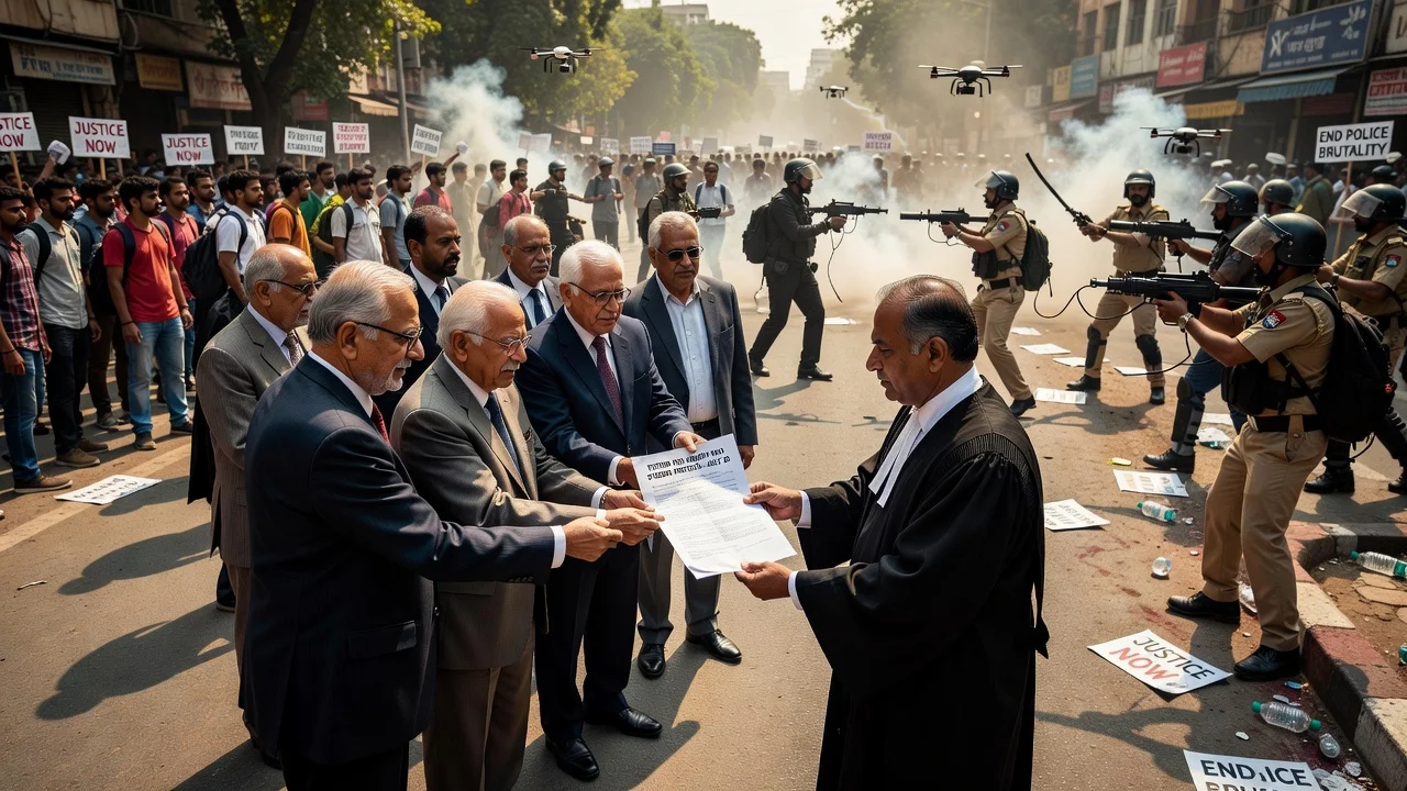 Illustration of retired officials seeking inquiry into Delhi police action on student protesters