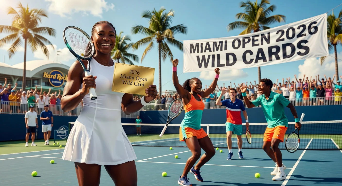 Venus Williams, Sloane Stephens, and young stars Moise Kouame and Darwin Blanch celebrate wild card awards for the 2026 Miami Open tennis tournament.