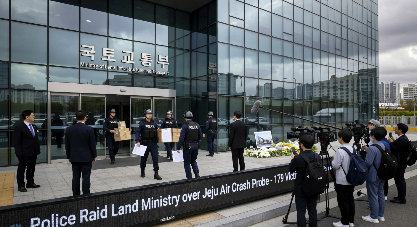 South Korean police raiding the Ministry of Land, Infrastructure and Transport building as part of the Jeju Air crash investigation.