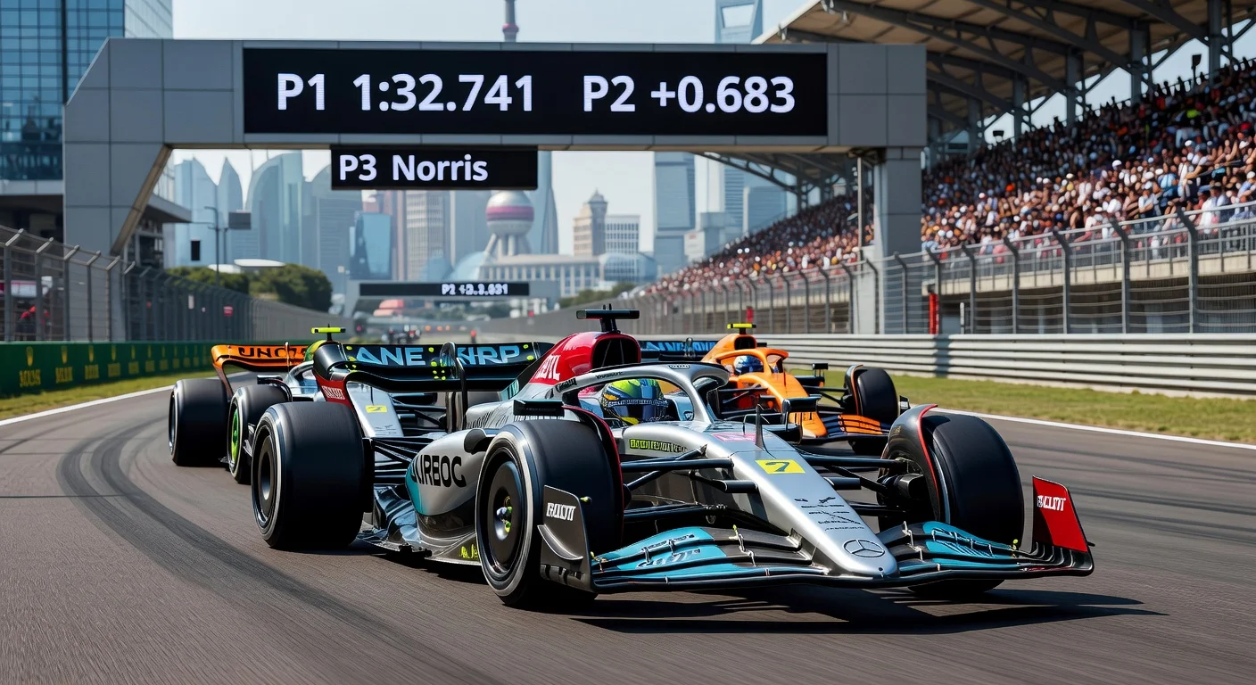 George Russell leads Mercedes 1-2 ahead of Kimi Antonelli in Chinese GP practice at Shanghai, with Lando Norris third.