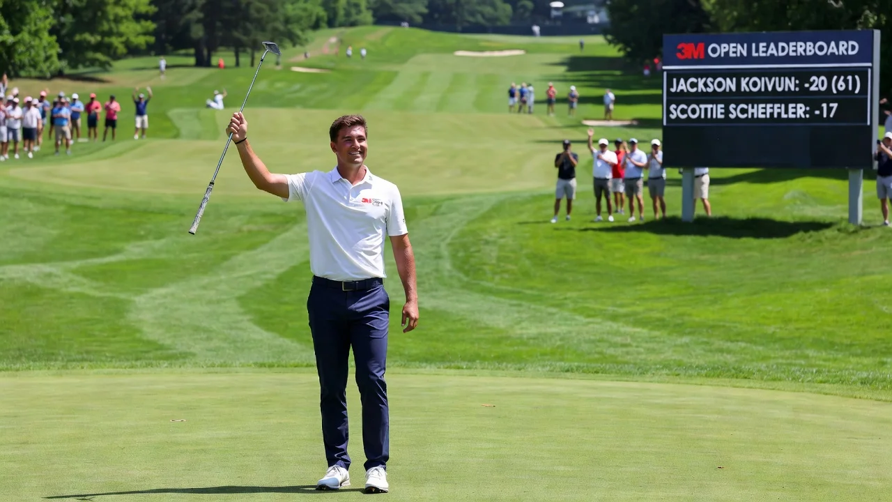 Jackson Koivun leads the 3M Open golf tournament at TPC Twin Cities