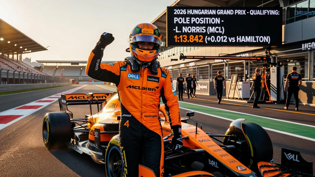 Lando Norris celebrates taking pole position at the Hungarian Grand Prix