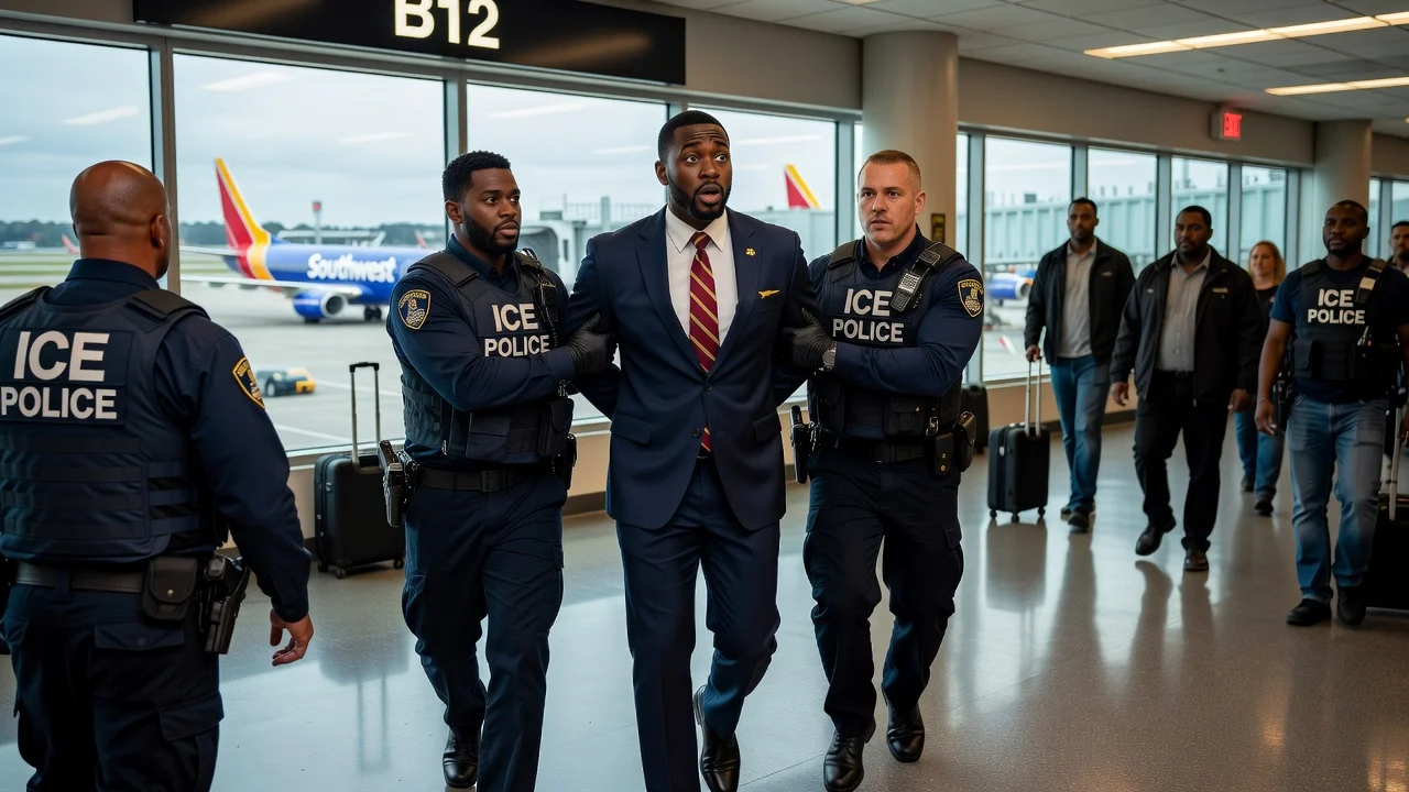 ICE agents detaining a Southwest Airlines flight attendant at Nashville airport.