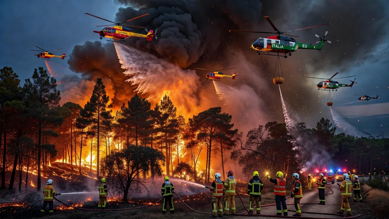 European aerial reinforcements battling wildfires in France after Macron activates EU civil protection mechanism.