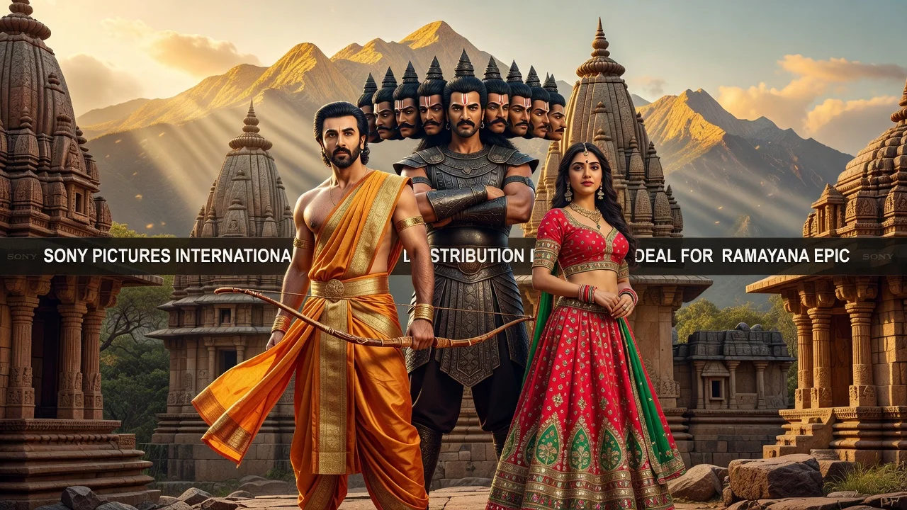 Photorealistic illustration of Ramayana stars with Sony Pictures deal for news article