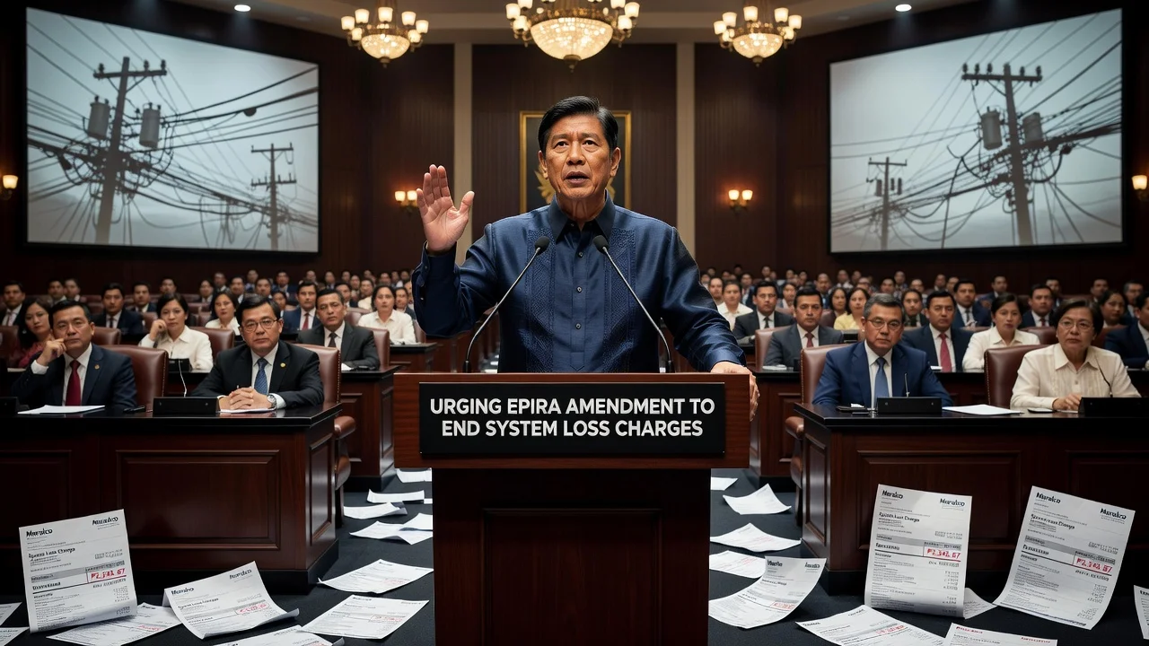 President Ferdinand Marcos Jr. delivering a speech on energy policy reforms during his State of the Nation Address.