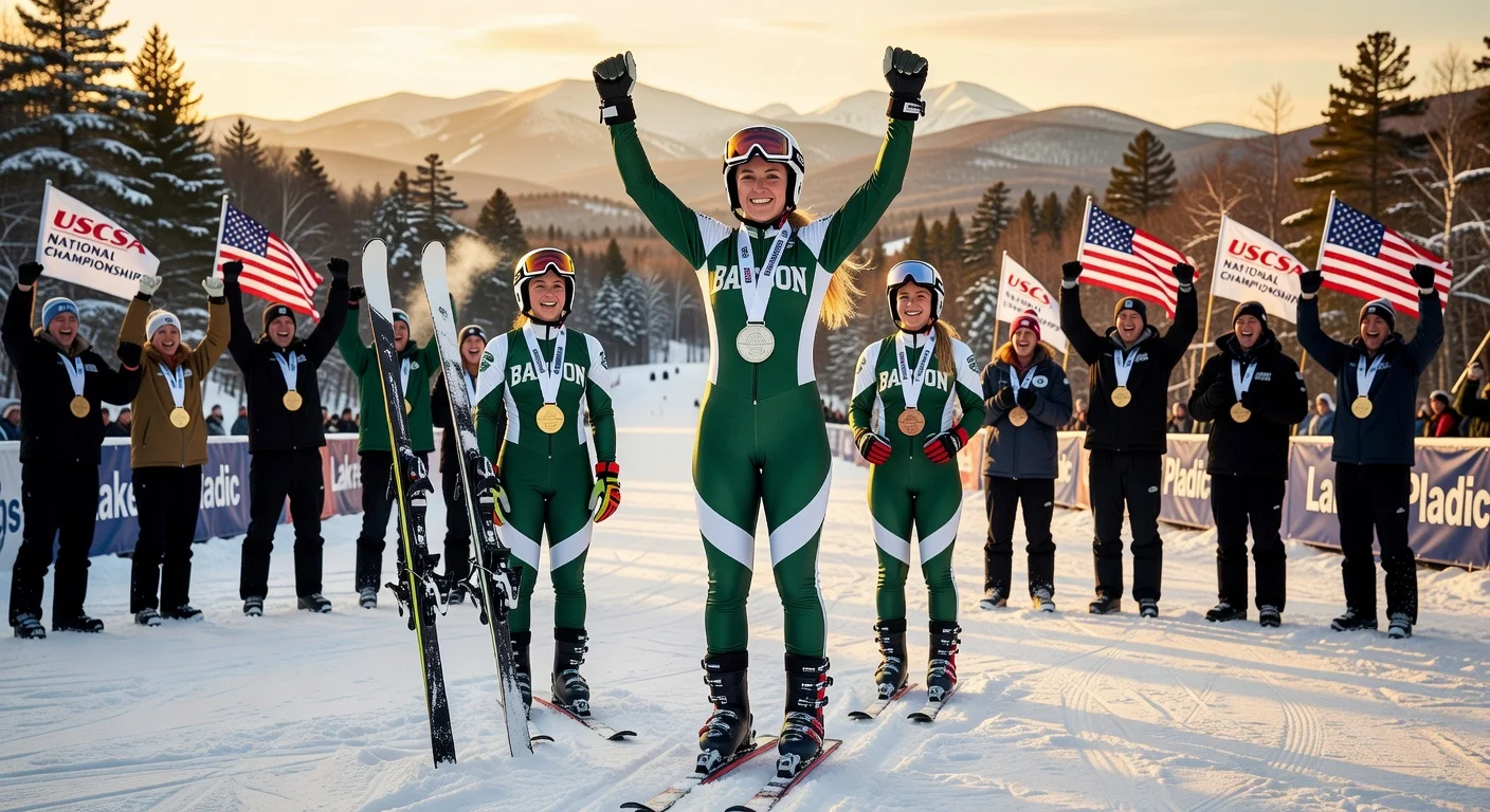 Quinn Dennehy celebrates silver medal on podium after second-place slalom finish at USCSA nationals.
