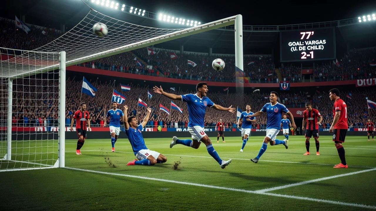 Eduardo Vargas scoring the winning goal in Universidad de Chile's 2-1 victory over Audax Italiano.