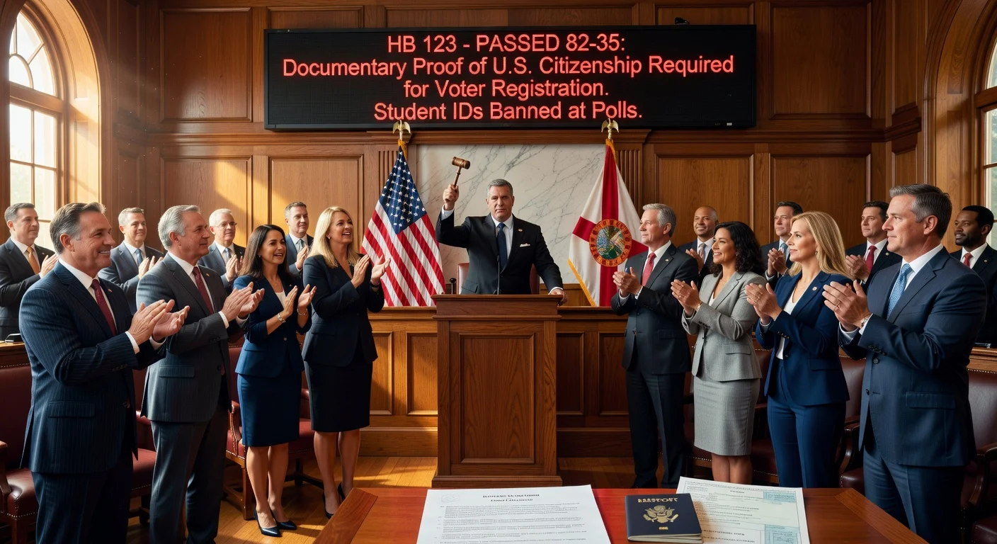 Florida legislators applaud passage of bill mandating proof of U.S. citizenship for voter registration.