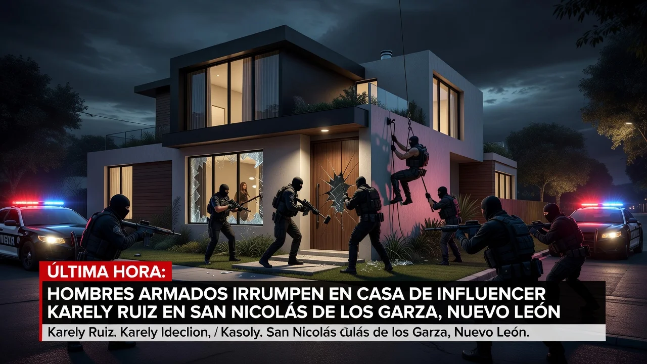 Police responding to an armed home invasion at influencer Karely Ruiz's house in Nuevo León.