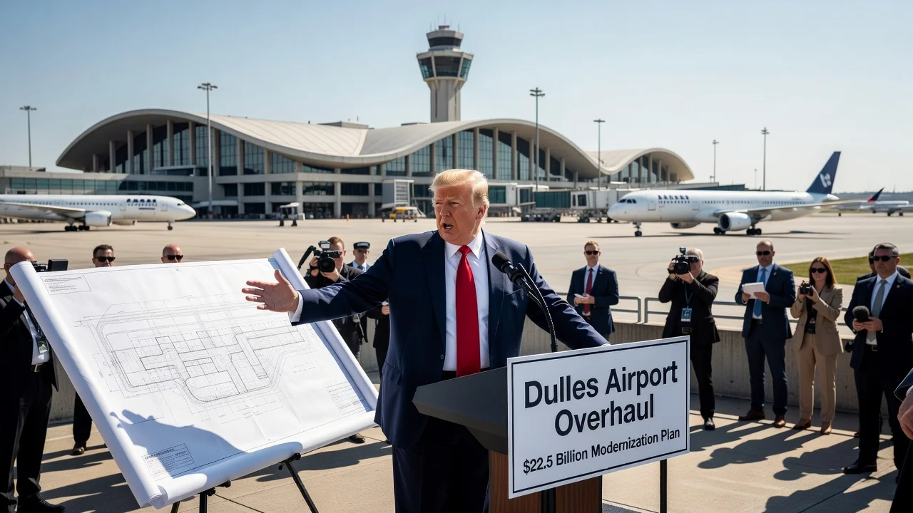 President Donald Trump announcing the $22.5 billion plan to modernize Washington Dulles International Airport.