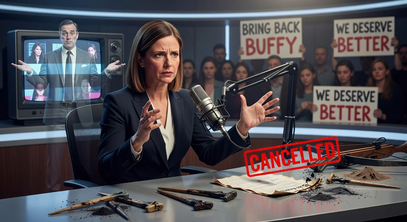 Sarah Michelle Gellar in interview, illustrating her comments on Hulu executive's role in Buffy reboot cancellation.