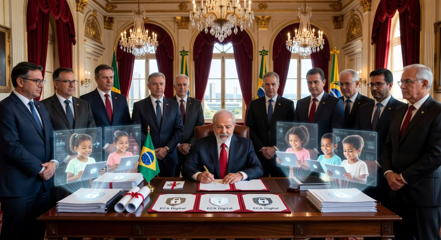President Lula signs decrees for the Digital Child and Adolescent Statute (ECA Digital) at Palácio do Planalto, emphasizing online protections for minors.