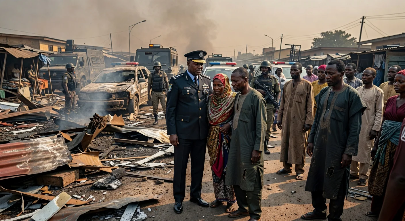 IGP Olatunji Rilwan Disu visits and commiserates with victims at the site of deadly explosions in Maiduguri, Borno State.