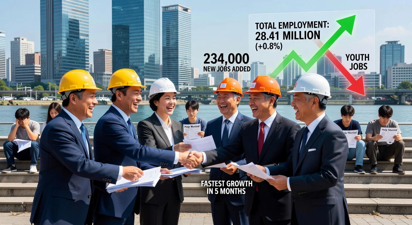 South Korea's job market surge with 234,000 new jobs contrasted by record-high youth unemployment among 15-29 year olds.