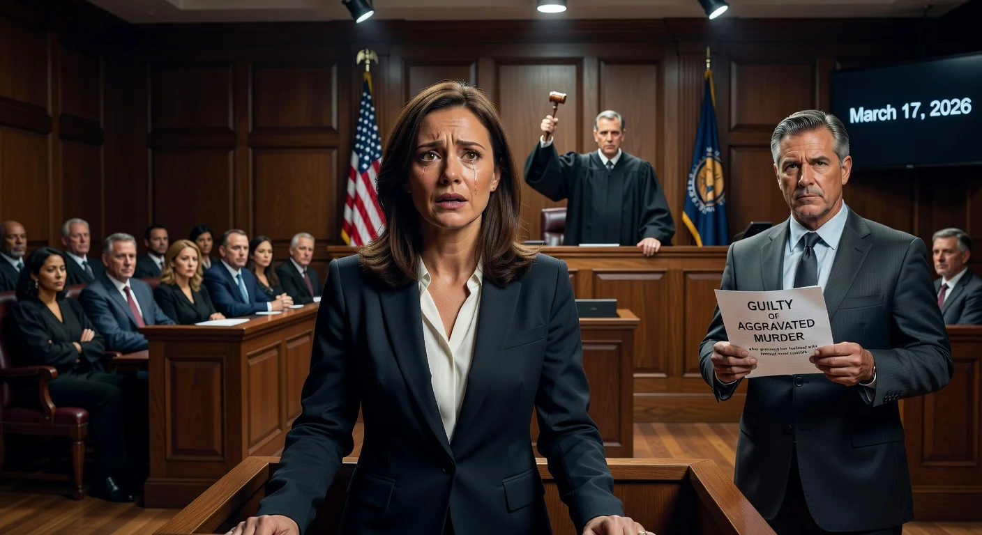 Courtroom illustration depicting Kouri Richins' conviction for her husband's fentanyl poisoning murder.