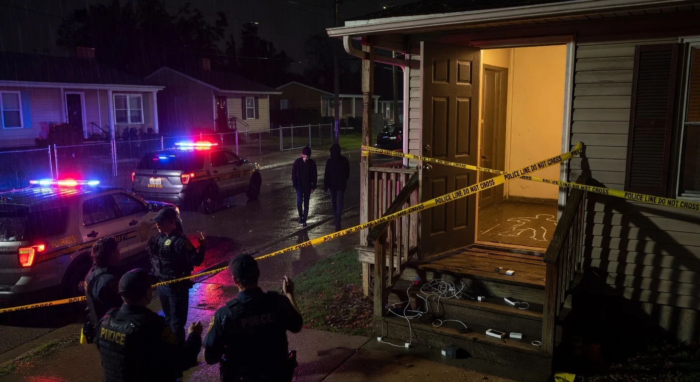 Illustrative crime scene at a Texas home where an 18-year-old was murdered after letting two teens charge their phones.