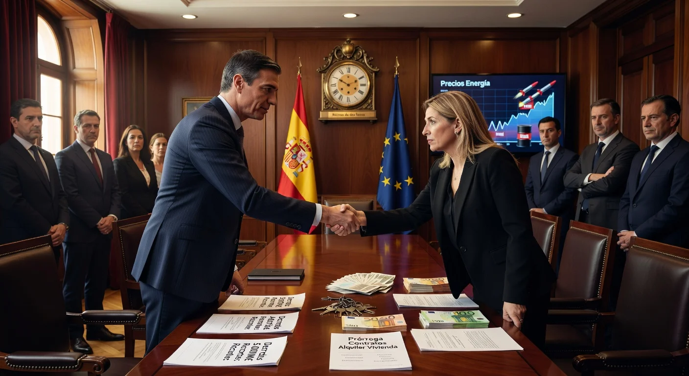 Pedro Sánchez and Yolanda Díaz seal anti-crisis deal after tense talks, with decrees for tax cuts and rent extensions amid energy crisis.