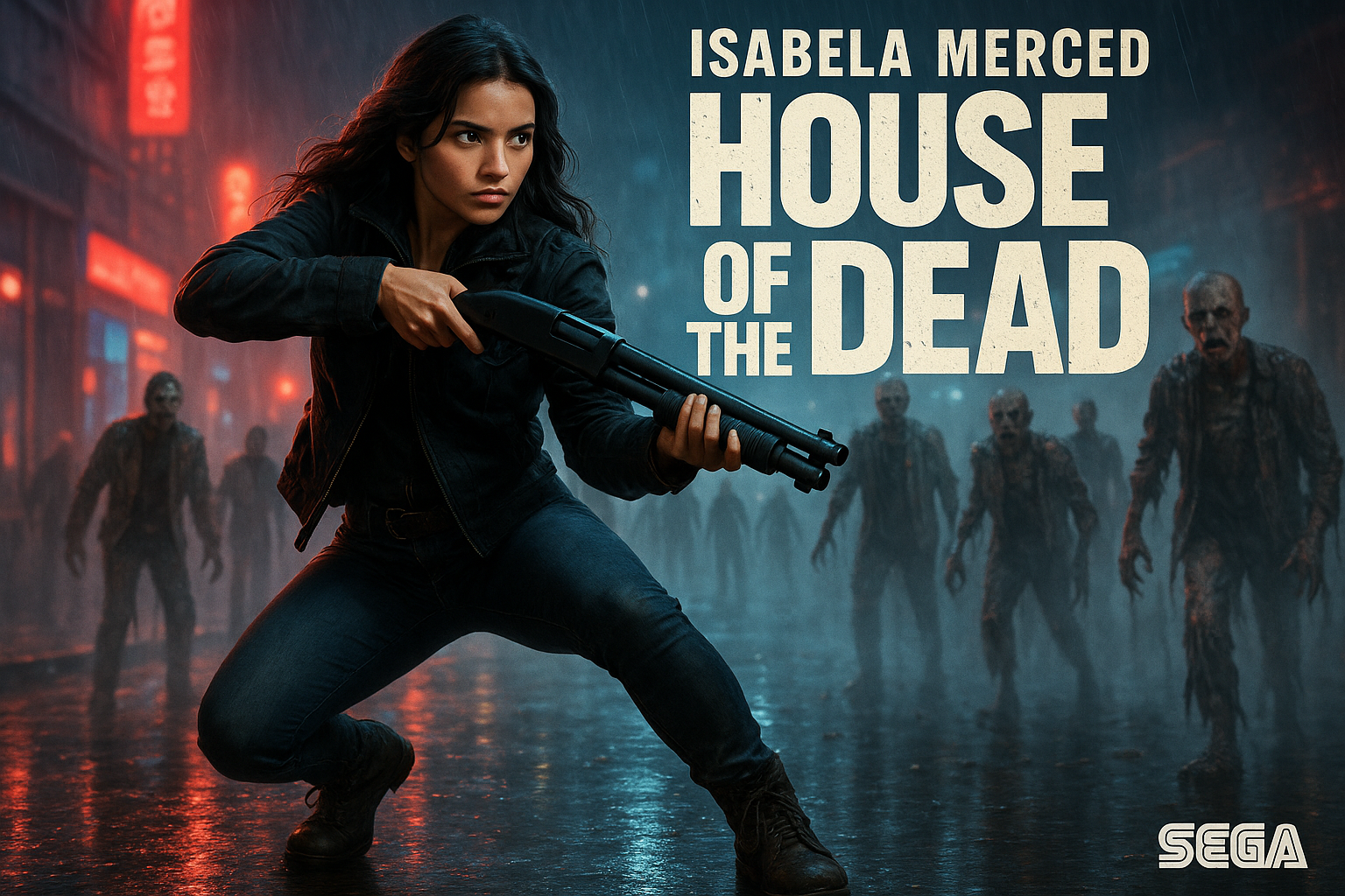 Isabela Merced portrayed as the lead in an action-packed scene fighting zombies for the House of the Dead movie adaptation.