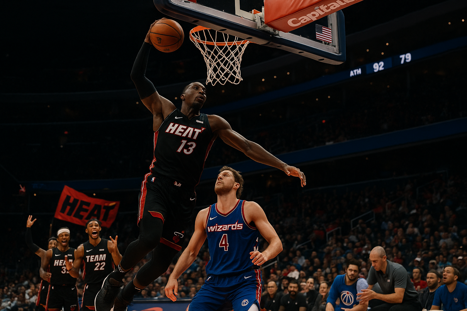 Miami Heat dominating the struggling, injury-plagued Washington Wizards in NBA action at Capital One Arena.