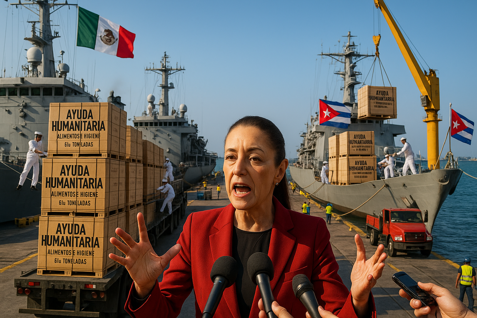 Mexican Navy ships loaded with 814 tons of food and hygiene aid for Cuba depart Veracruz port, as President Sheinbaum affirms solidarity amid island's fuel crisis.