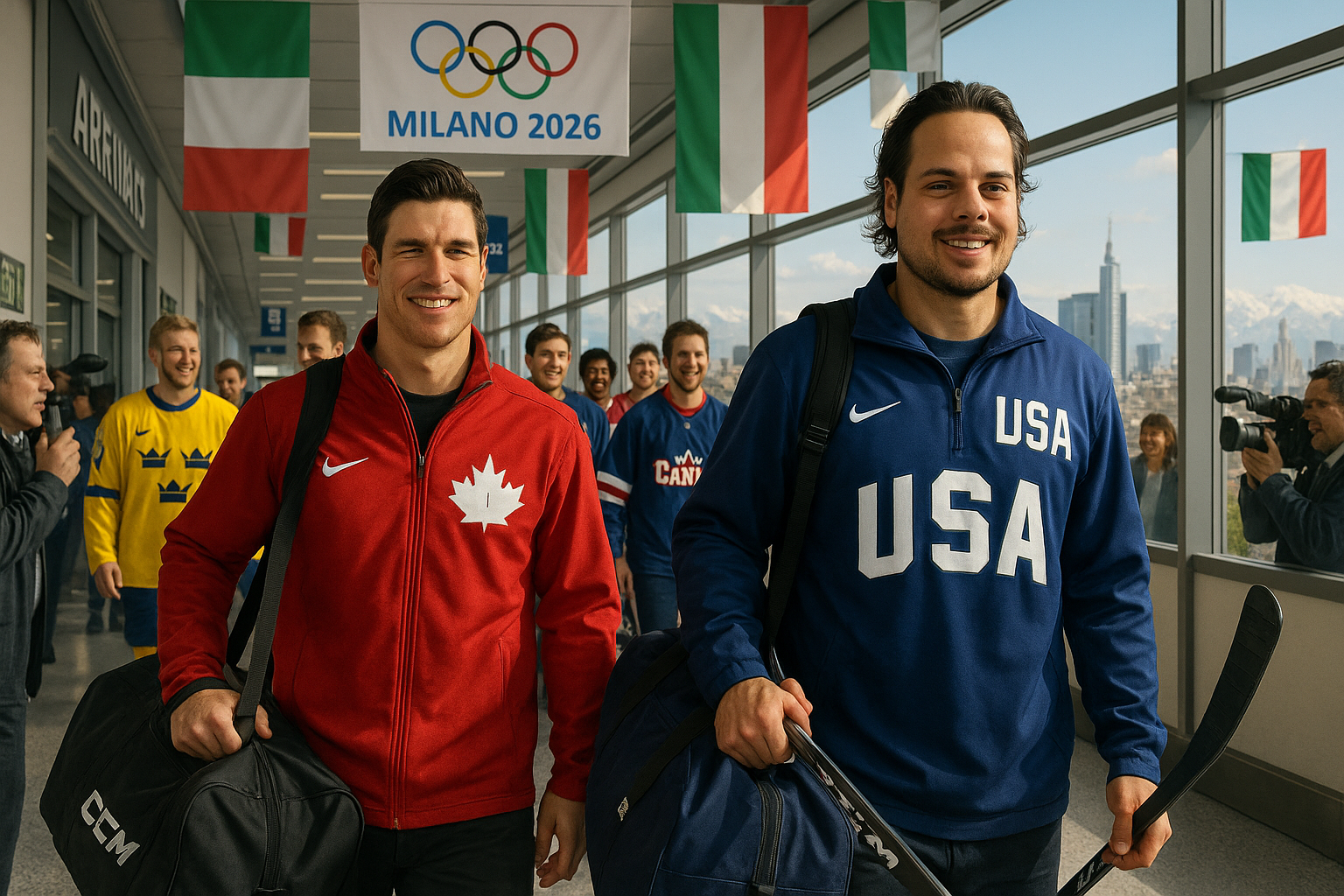 NHL stars Sidney Crosby and Auston Matthews lead players into Milan for 2026 Olympics hockey.